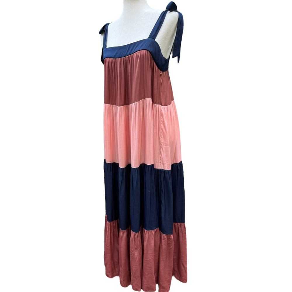FRNCH Paris Tiered Maxi Dress M Tie Strap Colorblock Boho Viscose Summer Beach - Picture 5 of 14